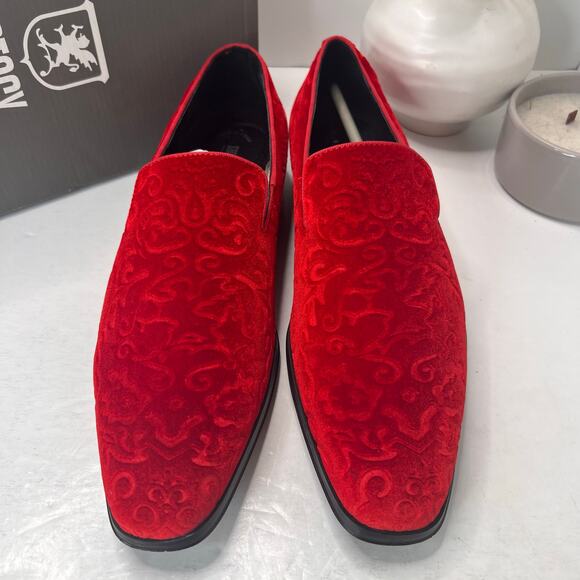 Stacy Adams Saunders Debossed Velour Slip on Loafer Red Men's 11.5M - Picture 5 of 11